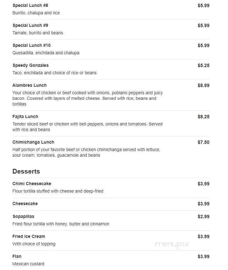 El Toro - Arcola, IL menu_pic