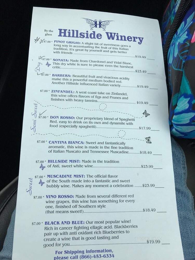 Hillside Winery - Pigeon Forge, TN menu_pic