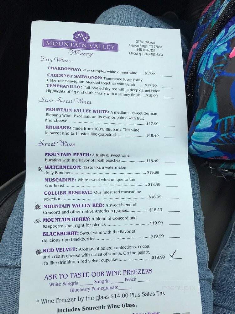 Hillside Winery - Pigeon Forge, TN menu_pic