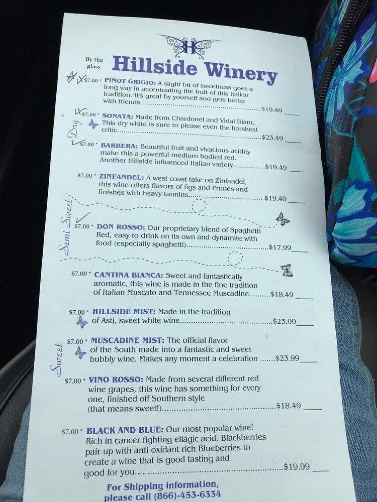 Hillside Winery - Pigeon Forge, TN menu_pic