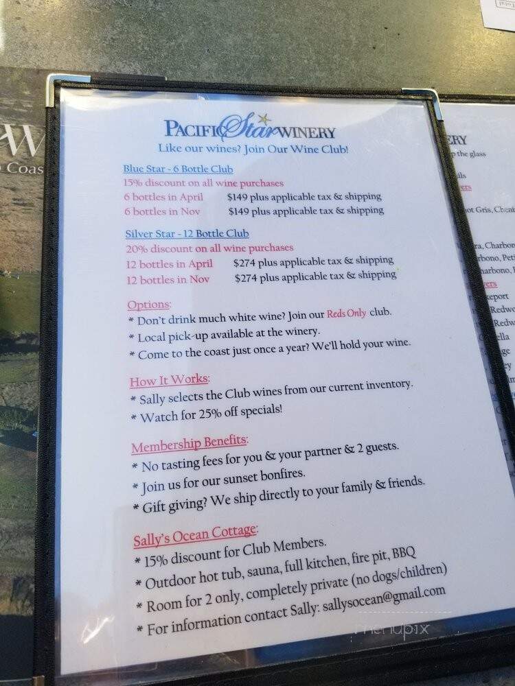 Pacific Star Winery - Fort Bragg, CA menu_pic