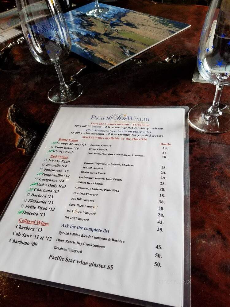Pacific Star Winery - Fort Bragg, CA menu_pic