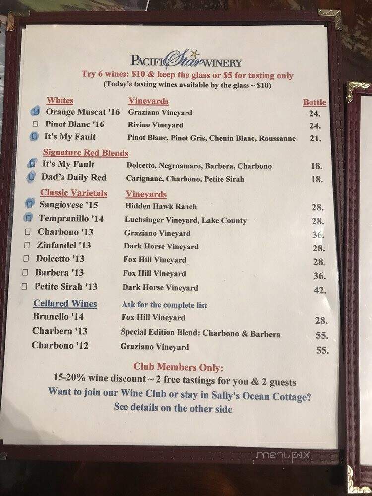 Pacific Star Winery - Fort Bragg, CA menu_pic