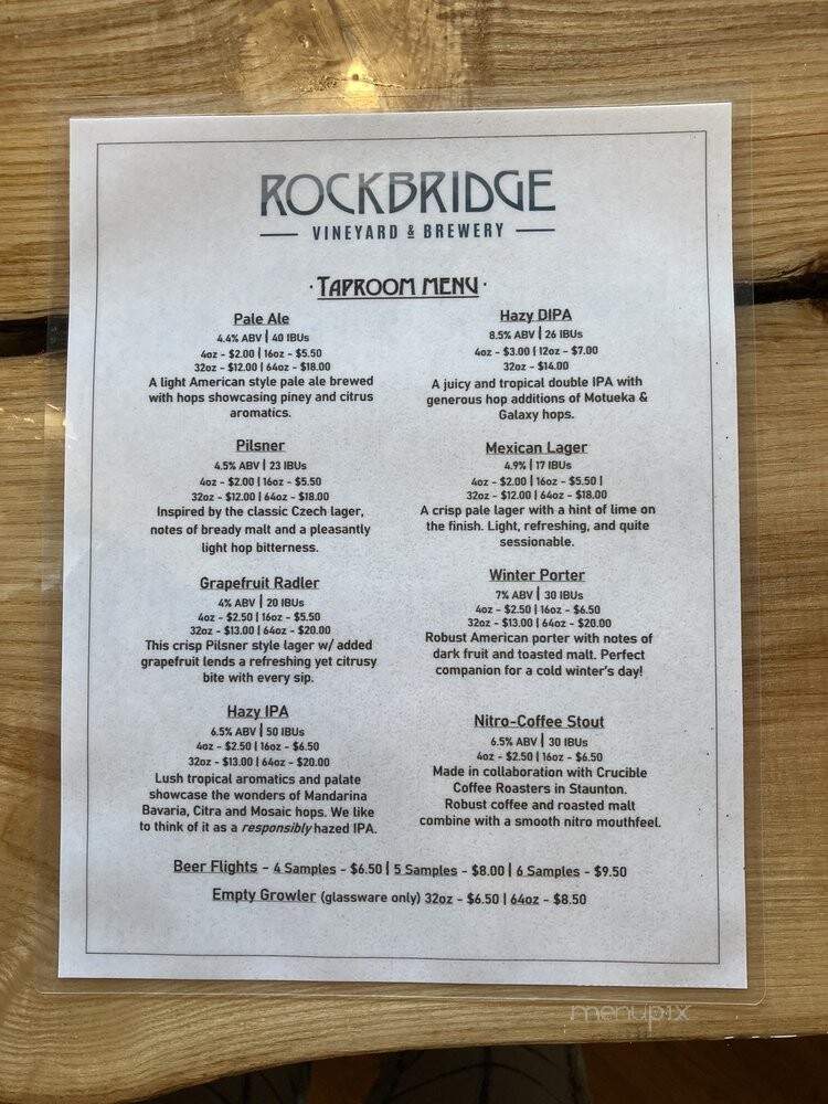 Rockbridge Vineyard - Raphine, VA menu_pic