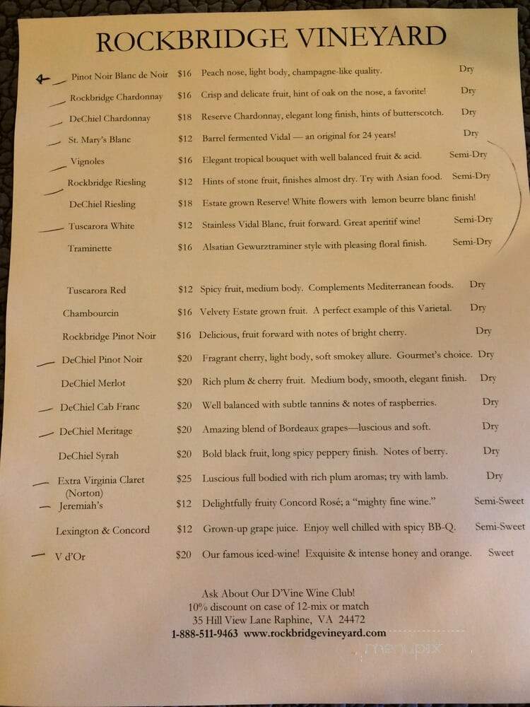 Rockbridge Vineyard - Raphine, VA menu_pic