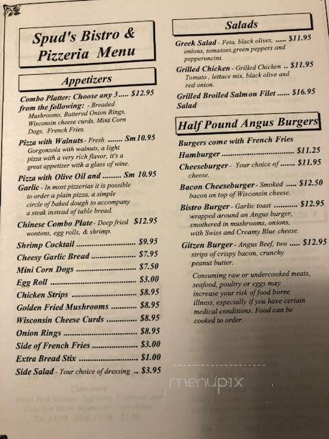 Spud's Bistro - Iron Mountain, MI menu_pic