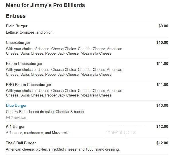 Jimmy's Pro Billiards - Minneapolis, MN menu_pic