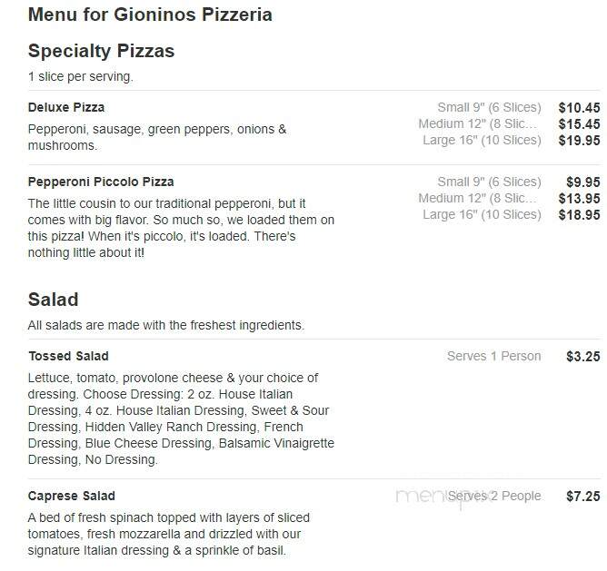 Gioninos Pizzeria - Newton Falls, OH menu_pic