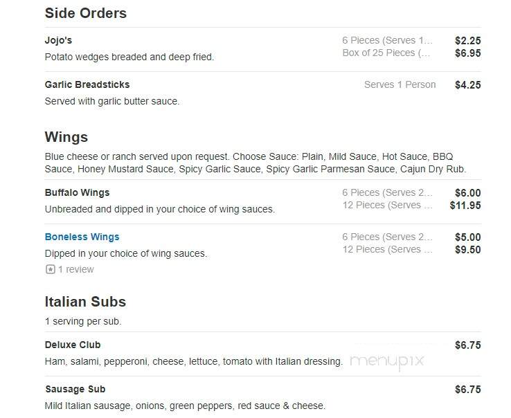Gioninos Pizzeria - Newton Falls, OH menu_pic