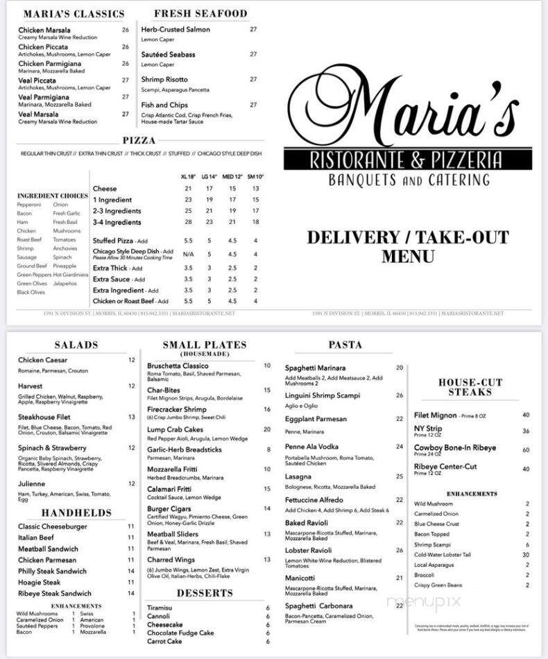 Maria's Ristorante & Pizzeria - Morris, IL menu_pic