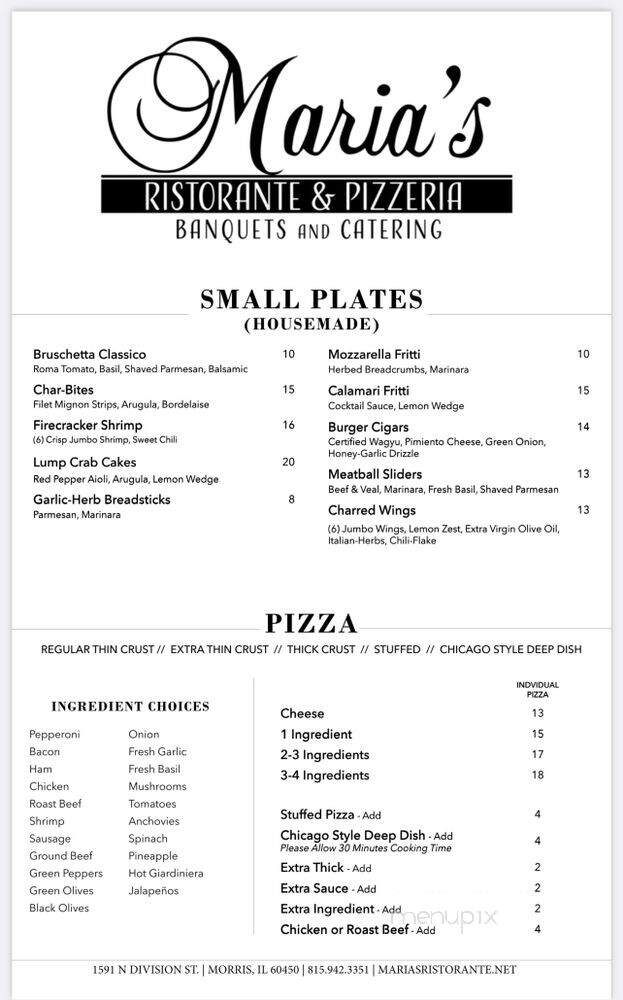 Maria's Ristorante & Pizzeria - Morris, IL menu_pic