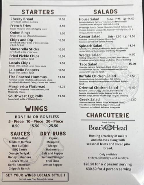 Locals Pub and Pizzaria - Wasilla, AK menu_pic