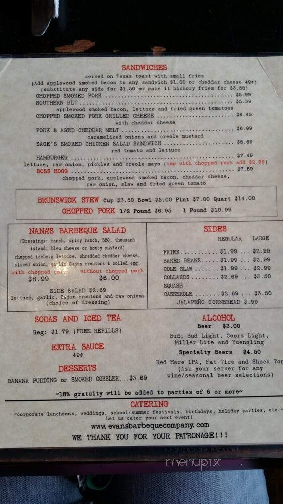 Evans Barbeque Company - Villa Rica, GA menu_pic