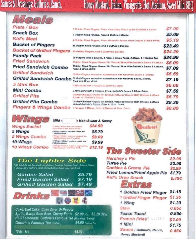 Guthrie's Golden Fried Chicken Fingers - Trenton, GA menu_pic