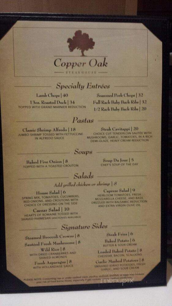 Copper Oak Steakhouse Lounge - Baraboo, WI menu_pic