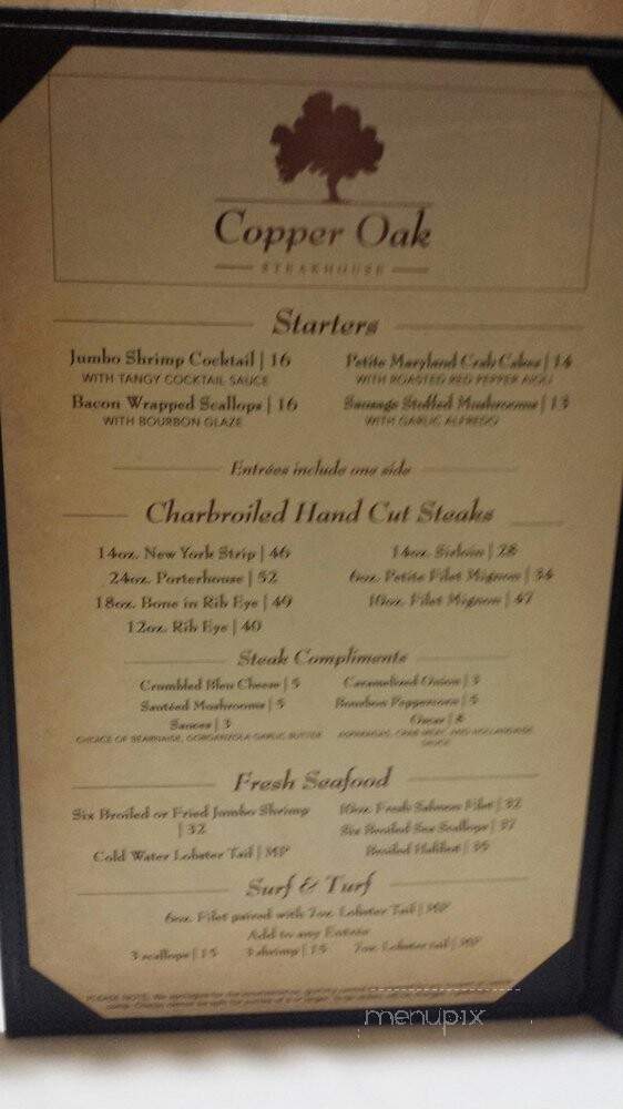 Copper Oak Steakhouse Lounge - Baraboo, WI menu_pic