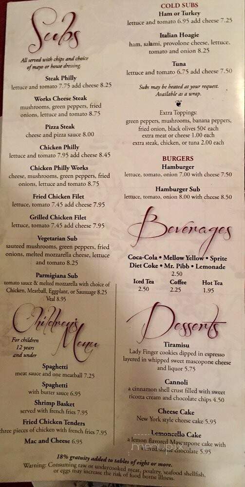 Angel's Italian Ristorante - Powhatan, VA menu_pic