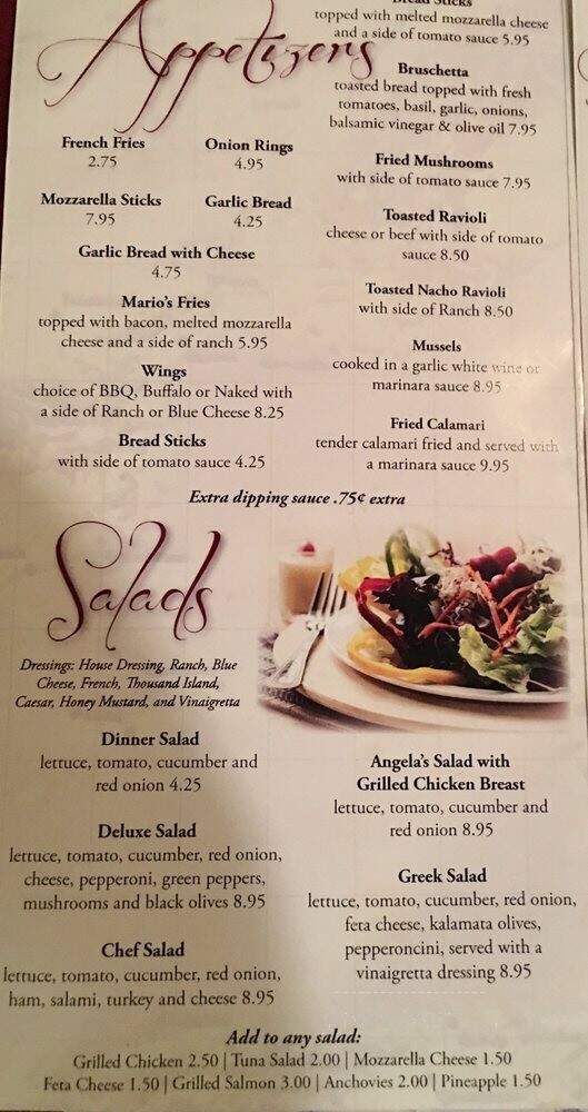 Angel's Italian Ristorante - Powhatan, VA menu_pic