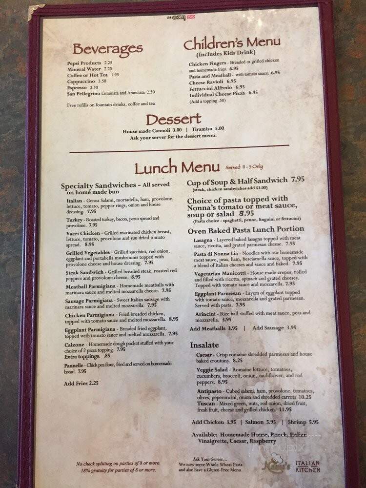 Nonna's Italian Kitchen - Shelby Township, MI menu_pic