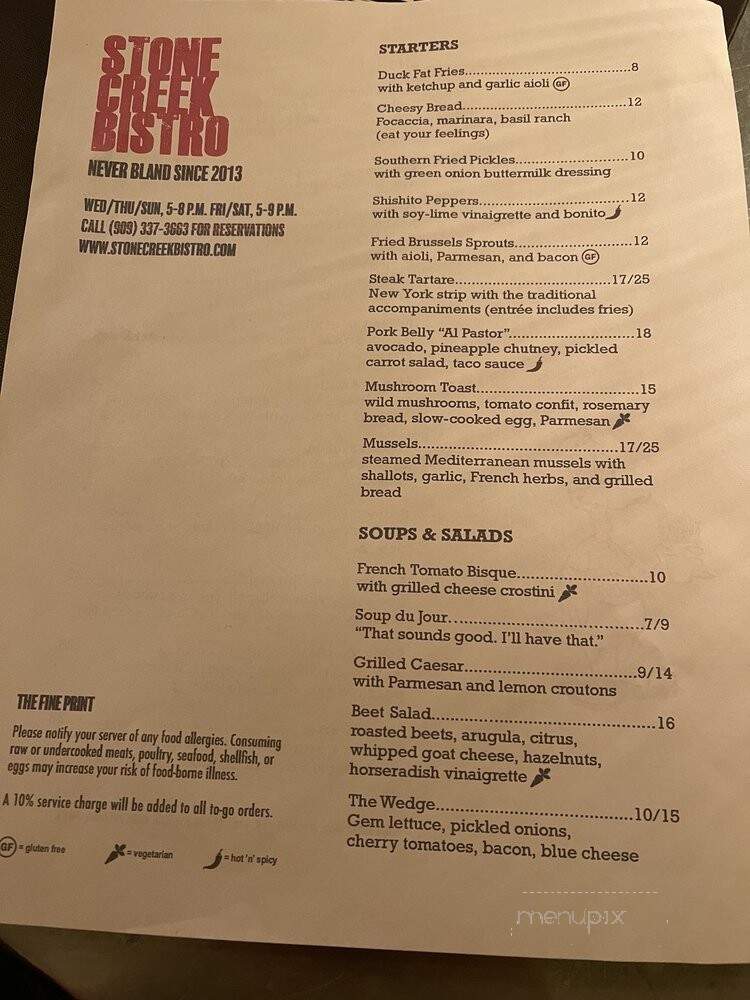 Stone Creek Bistro - Blue Jay, CA menu_pic