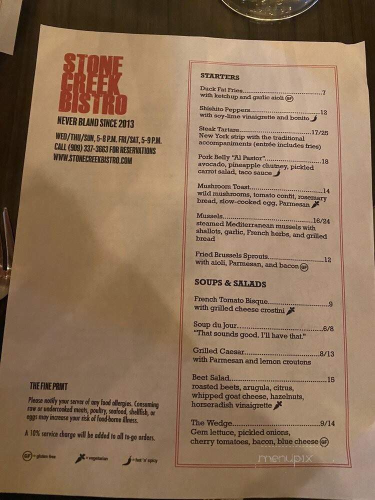 Stone Creek Bistro - Blue Jay, CA menu_pic