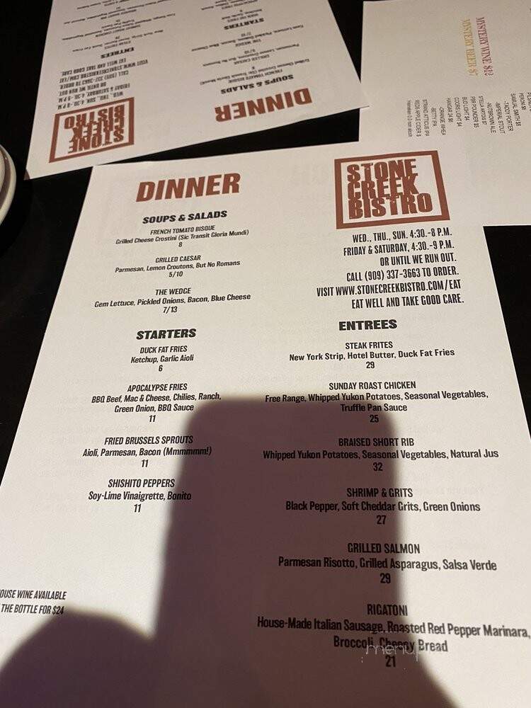 Stone Creek Bistro - Blue Jay, CA menu_pic