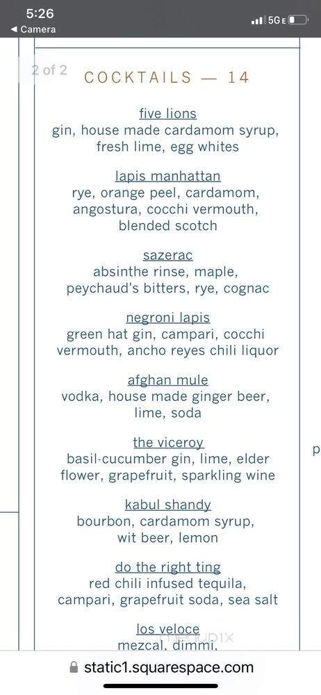 Lapis - Washington, DC menu_pic