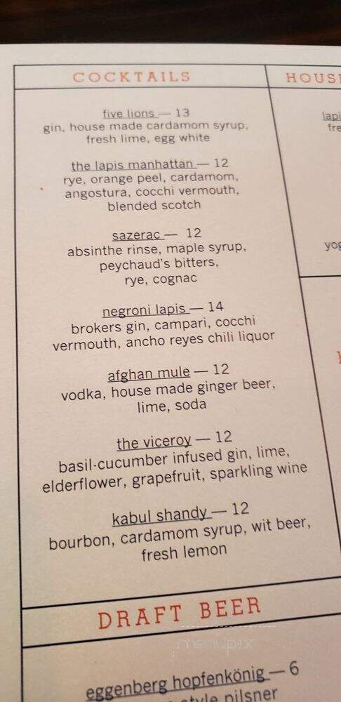 Lapis - Washington, DC menu_pic