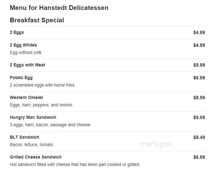 Hanstedt Delicatessen - Plainview, NY menu_pic