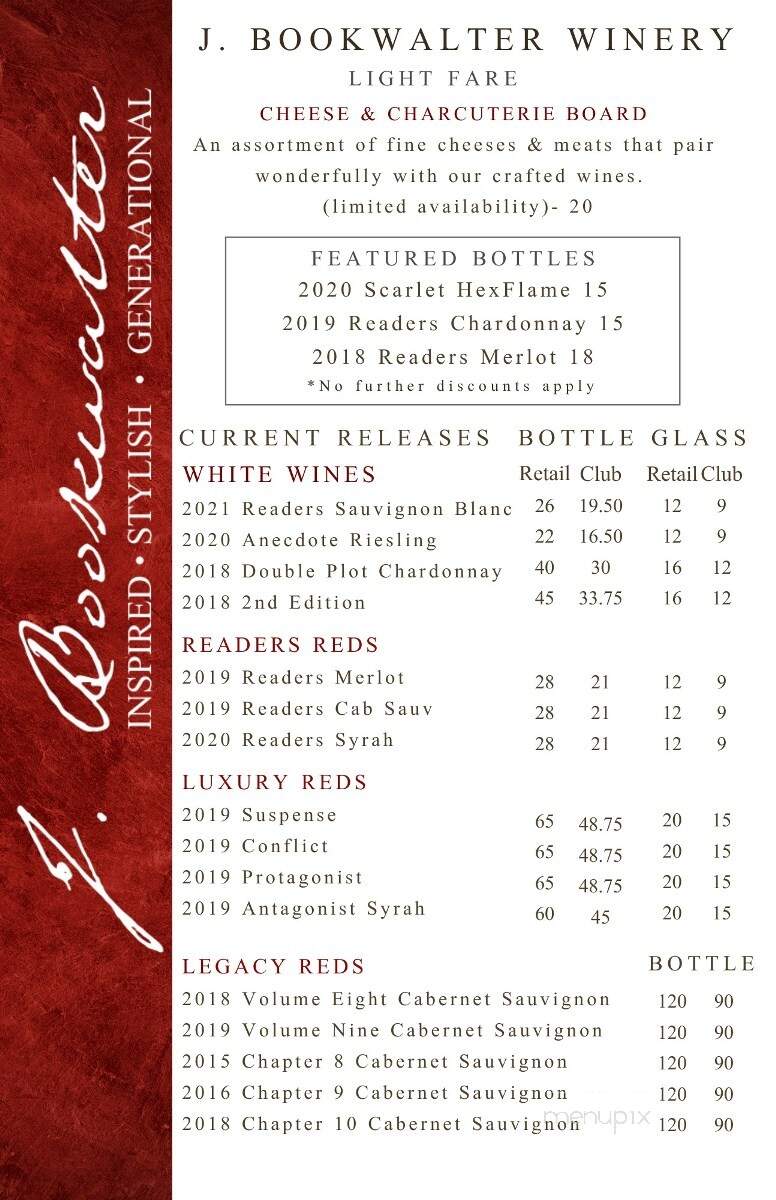 Bookwalter Winery - Richland, WA menu_pic