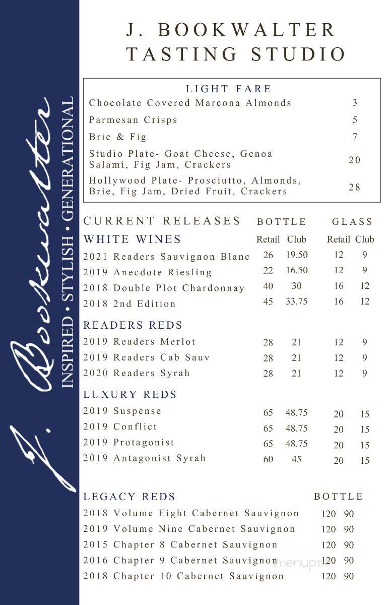 Bookwalter Winery - Richland, WA menu_pic