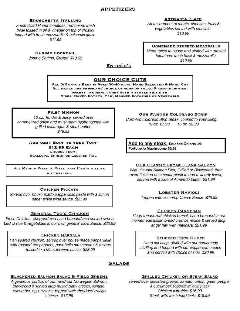 DiMarco's Bistro & Cantina - Uniontown, PA menu_pic