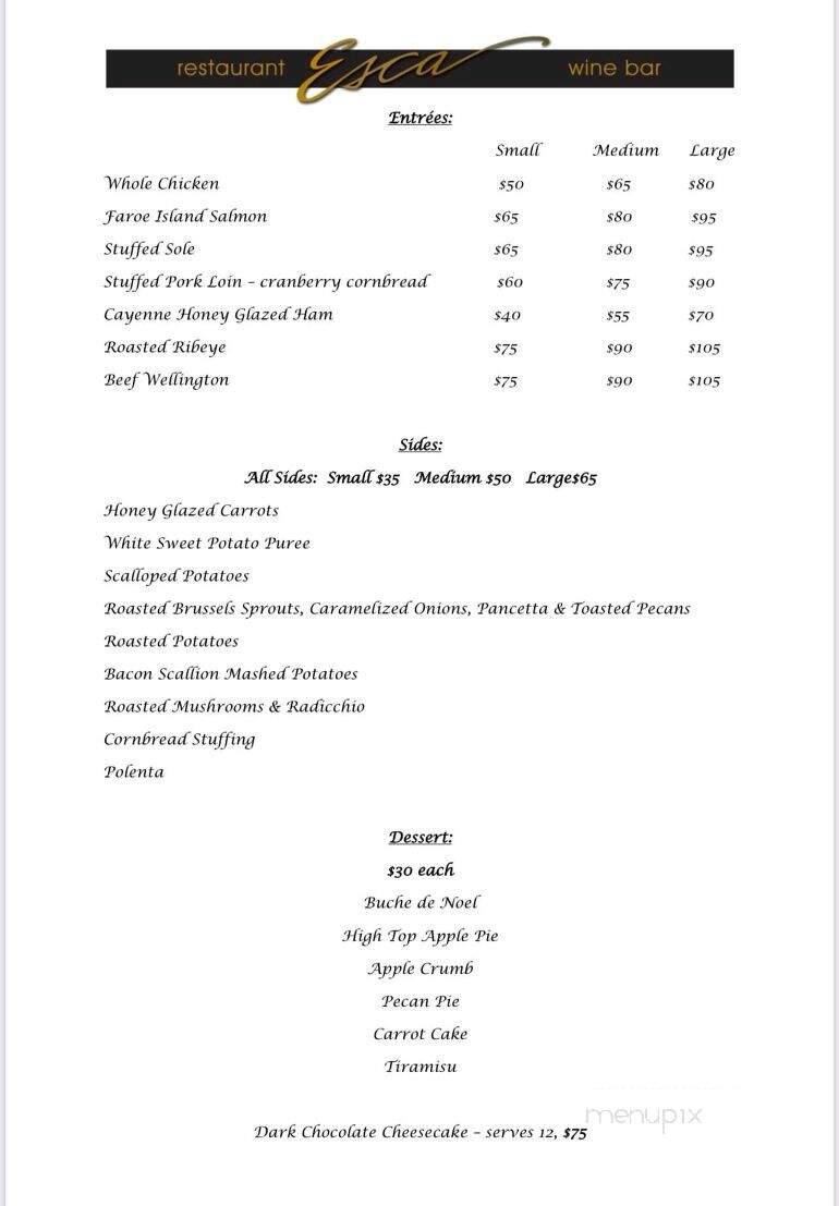 Esca Restaurant & Wine Bar - Middletown, CT menu_pic