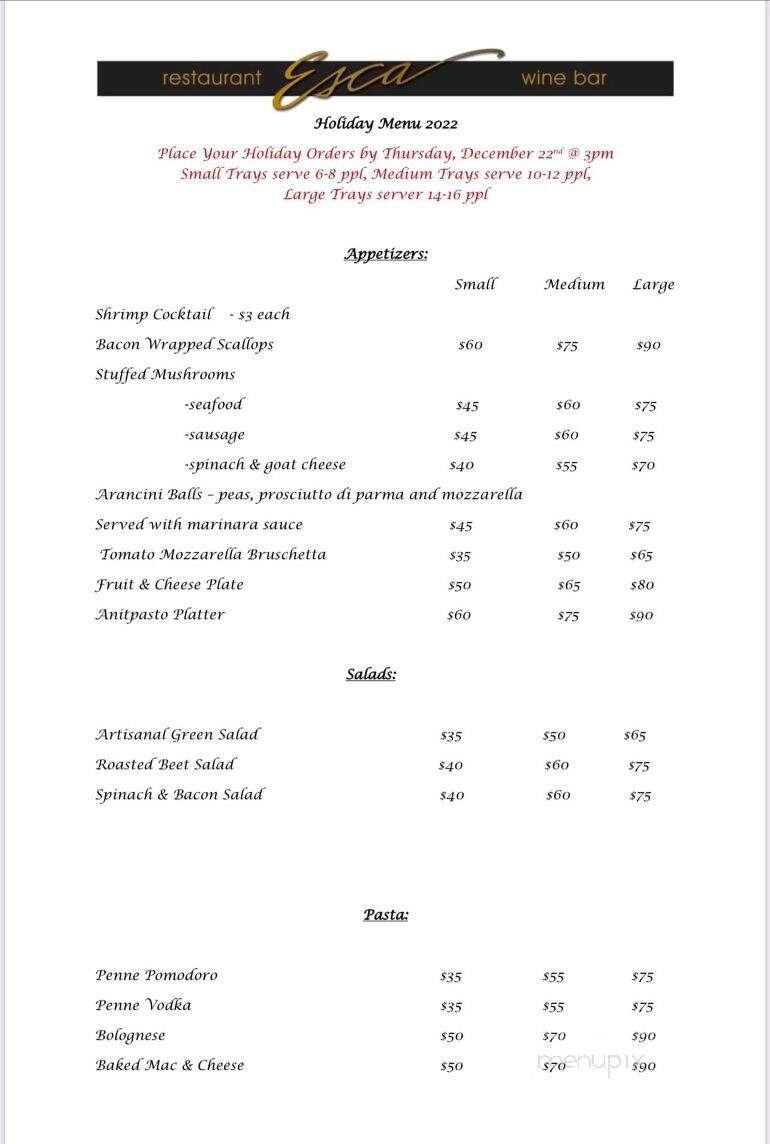 Esca Restaurant & Wine Bar - Middletown, CT menu_pic
