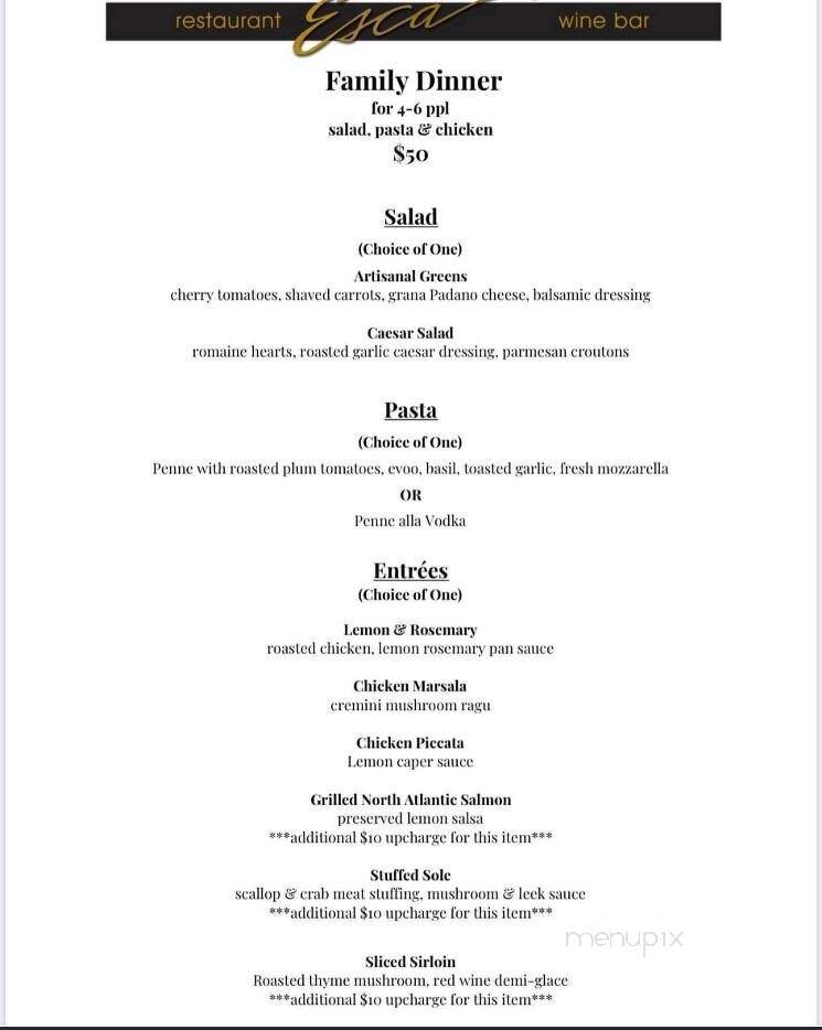 Esca Restaurant & Wine Bar - Middletown, CT menu_pic