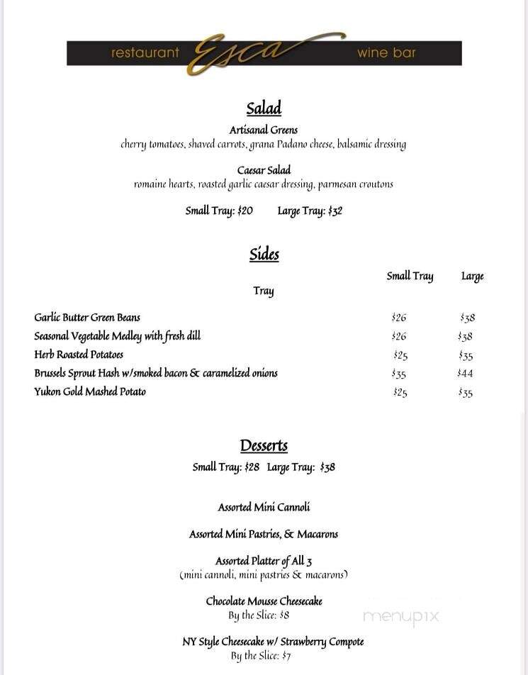 Esca Restaurant & Wine Bar - Middletown, CT menu_pic