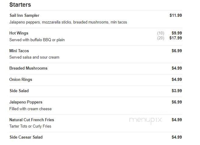 Sail Inn Bar & Grill - Traverse City, MI menu_pic
