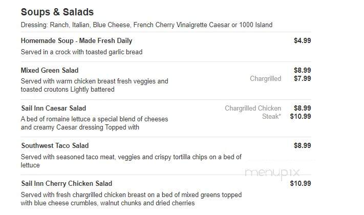 Sail Inn Bar & Grill - Traverse City, MI menu_pic