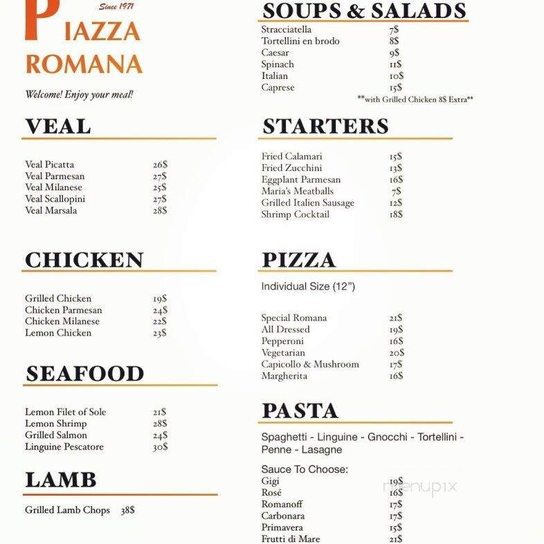 Restaurant Piazza Romana - Pointe-Claire, QC menu_pic