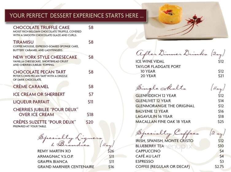Peter's Fine Dining Steak & Seafood - Markham, ON menu_pic