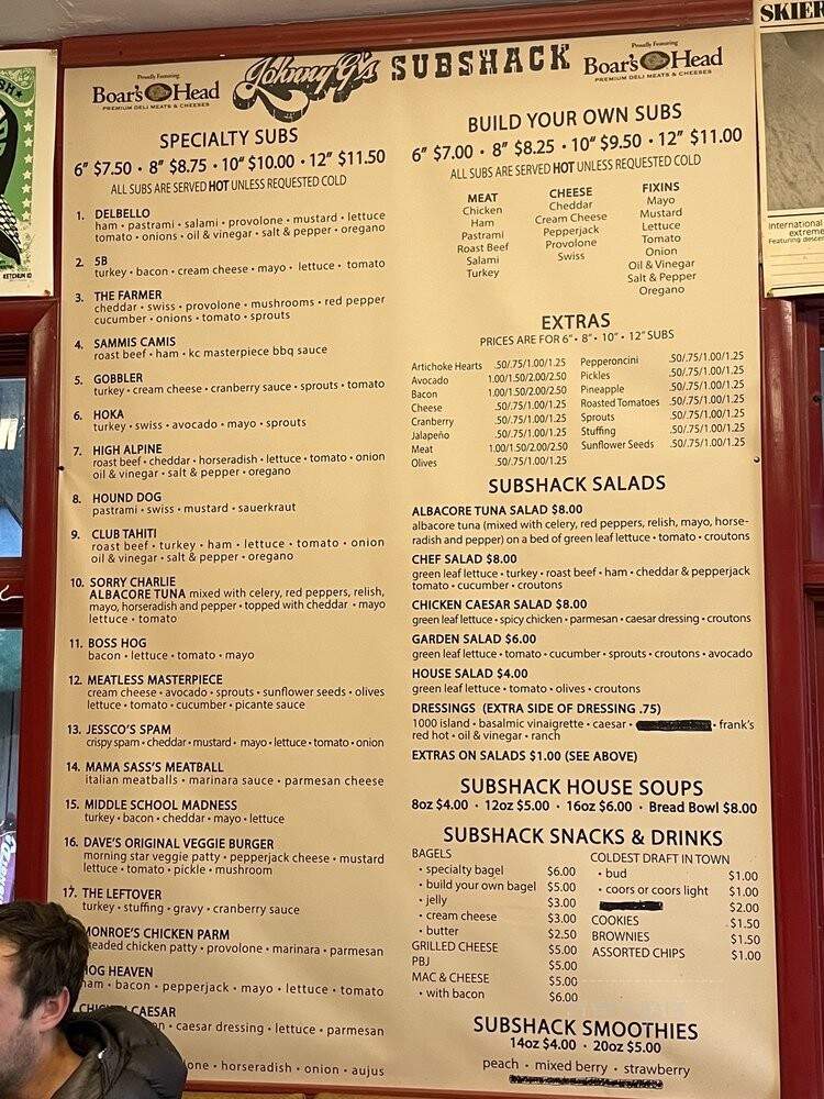 Johnny G's Sub Shack - Ketchum, ID menu_pic
