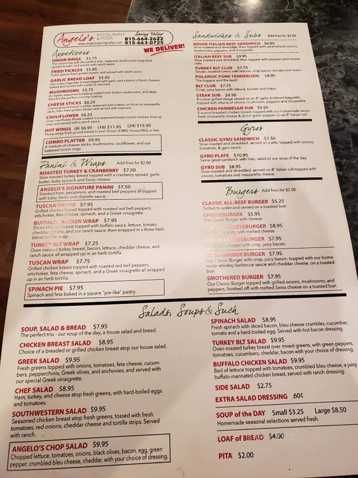 Angelos Restaurant & Pizza - Spring Valley, IL menu_pic