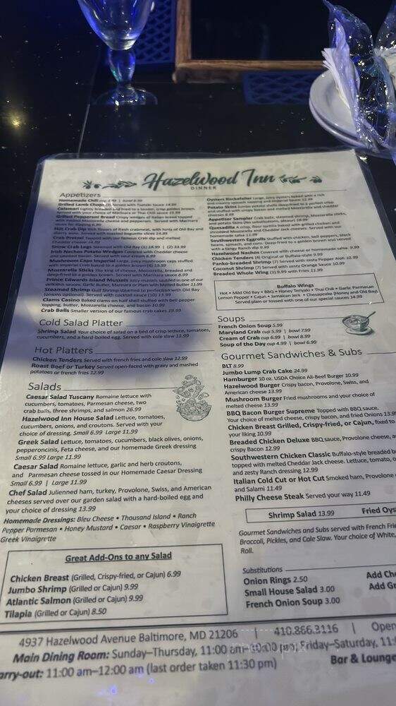 Hazelwood Inn - Baltimore, MD menu_pic