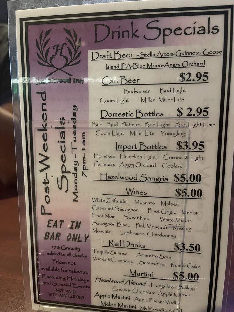 Hazelwood Inn - Baltimore, MD menu_pic