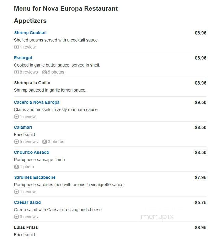 Nova Europa Restaurant - Silver Spring, MD menu_pic