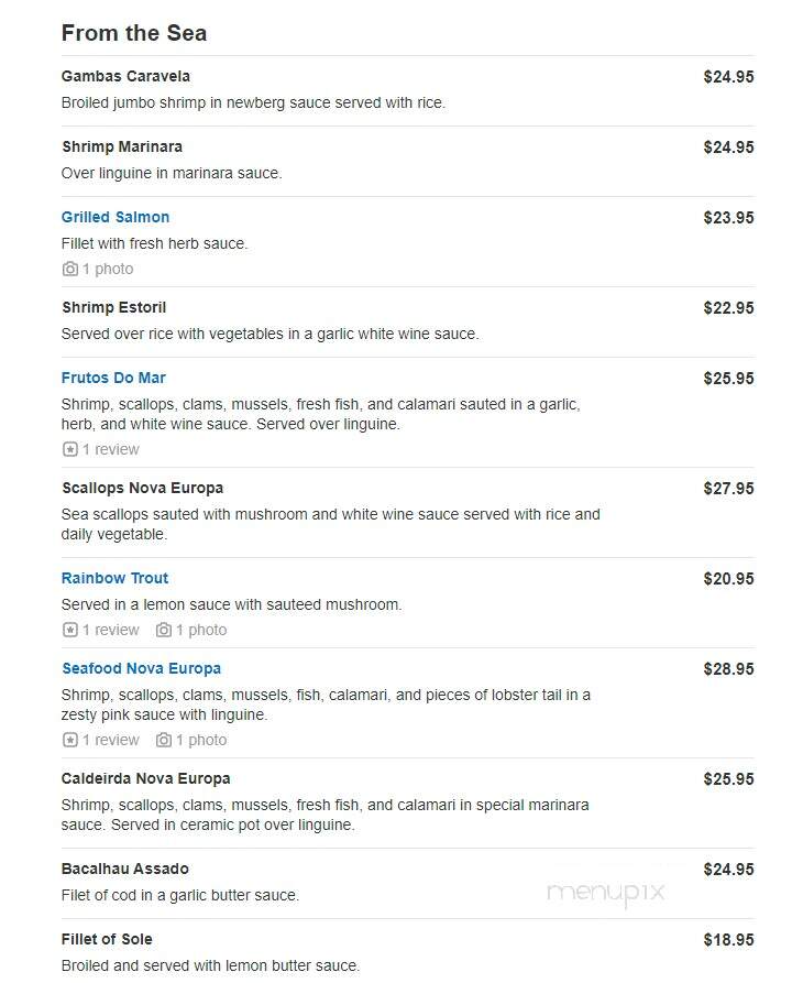 Nova Europa Restaurant - Silver Spring, MD menu_pic