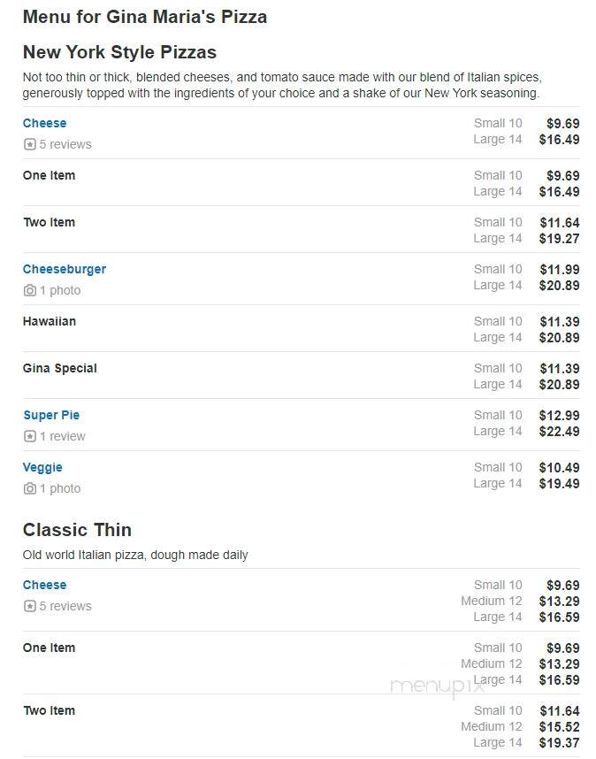 Gina Maria's Pizza - Minnetonka, MN menu_pic