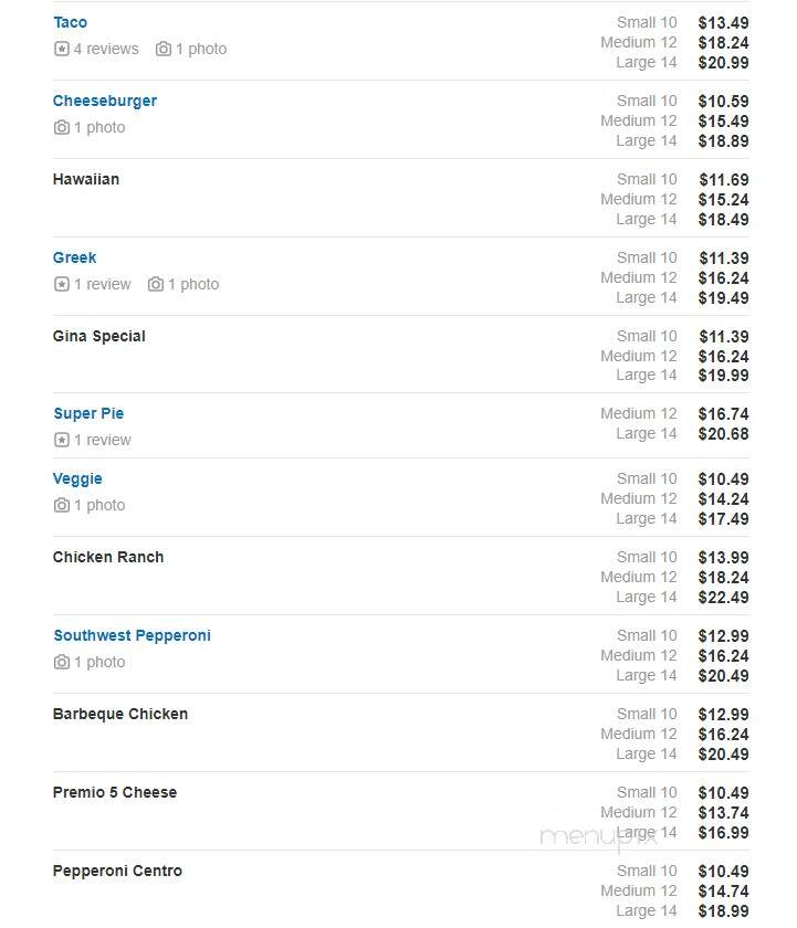 Gina Maria's Pizza - Minnetonka, MN menu_pic