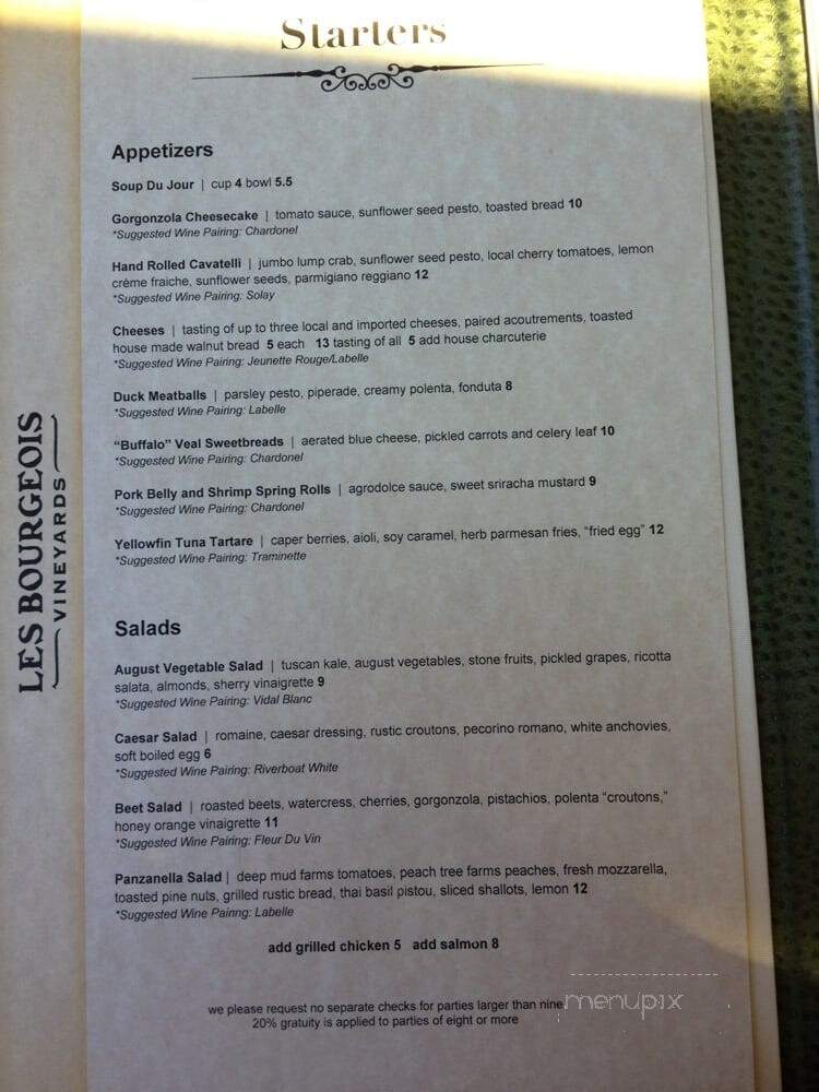 Les Bourgeois Vineyards - Rocheport, MO menu_pic