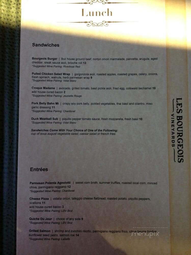 Les Bourgeois Vineyards - Rocheport, MO menu_pic